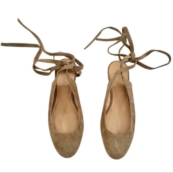 Madewell Shoes - Madewell Women's The April Ankle-Wrap Suede Flats - Tan, 7 US